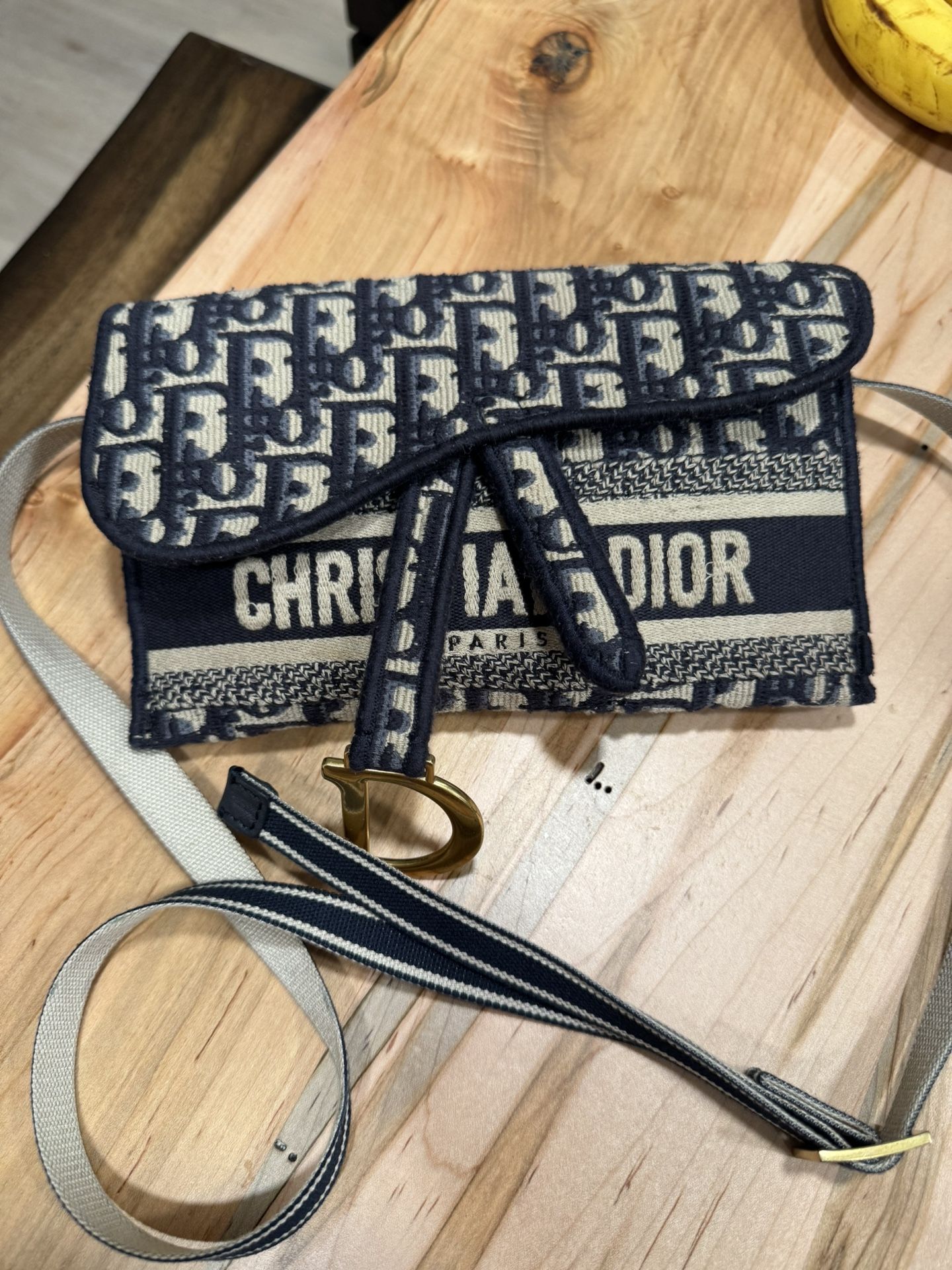 Used Dior Oblique Slim Saddle Pouch Blue