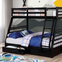 New! Black Twin over Full Bunk Bed with 2 Drawers ($39 Down) NO CREDIT CHECK FINANCING