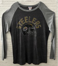 Junk Food Men’s Gray PITTSBURGH STEELERS Raglan Long Sleeve Tshirt Size XL