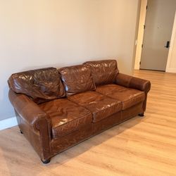 Restoration Hardware Lancaster Sofa Brown Leather 84”