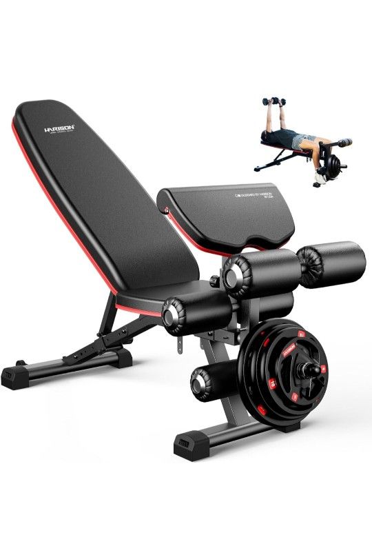 HARISON Weight Bench - Adjusta.ble Workout Bench Press for Home Gym with Leg Extension and Preacher Pad