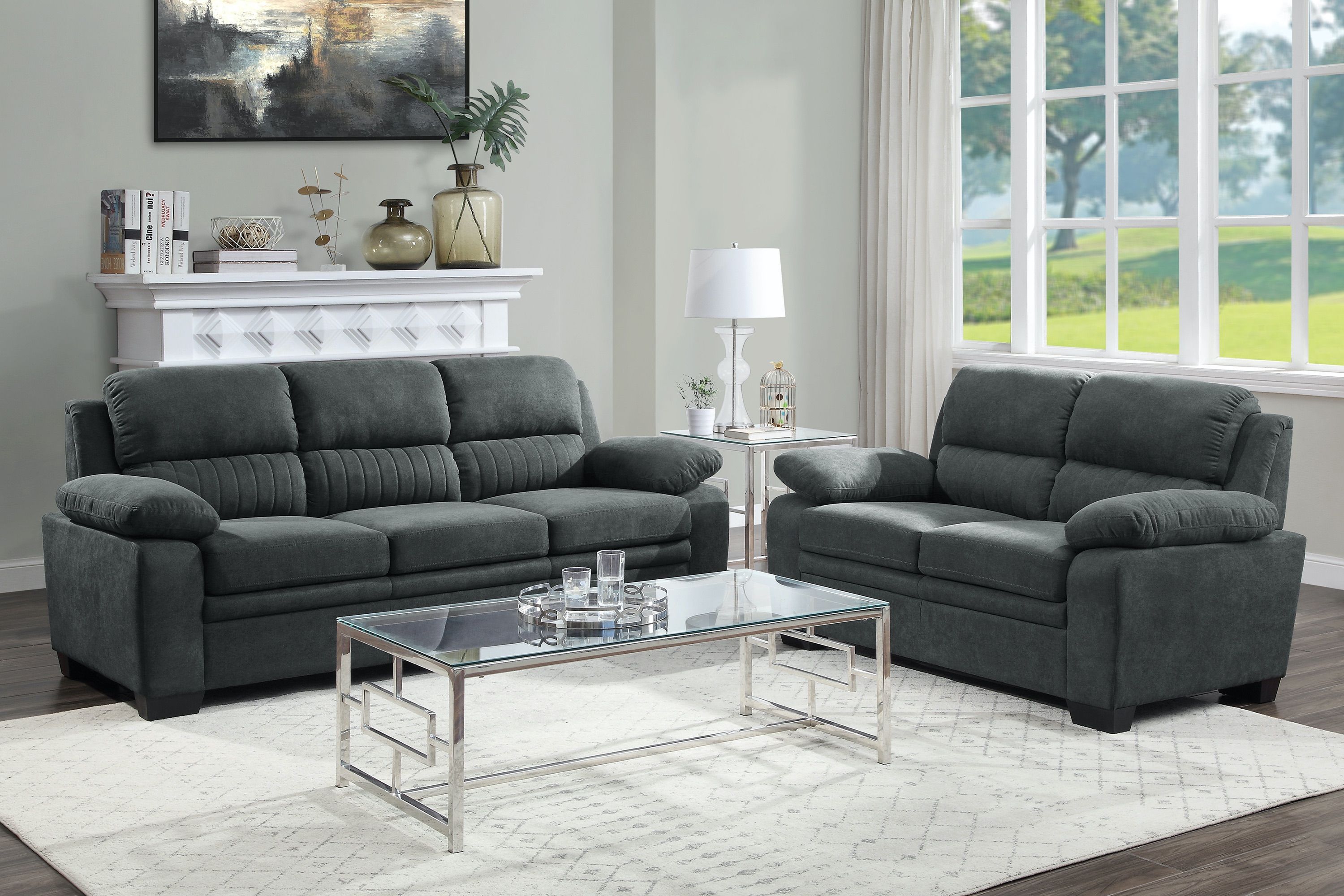 DARK GREY 2PC SOFA SET - AVAILABLE IN BLUE