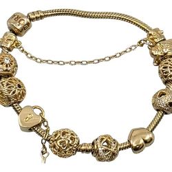 Pandora Solid 14k Yellow Gold Charm Bracelet with Charms 43.90 grams 7.5" Length