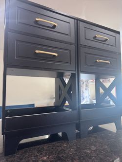 Black Set of Nightstands with Gold Handles