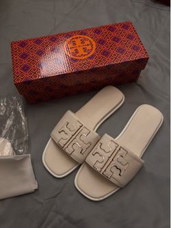 Tory Burch white/gold women slides Size 8
