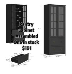 ๐ FUFU&GAGA Black Wooden 31.5โW Buffet Pantry Cabinet Kitchen Cabinet with Adjustable Shelves and Tempered Glass Doors, Drawers,๐assembled one