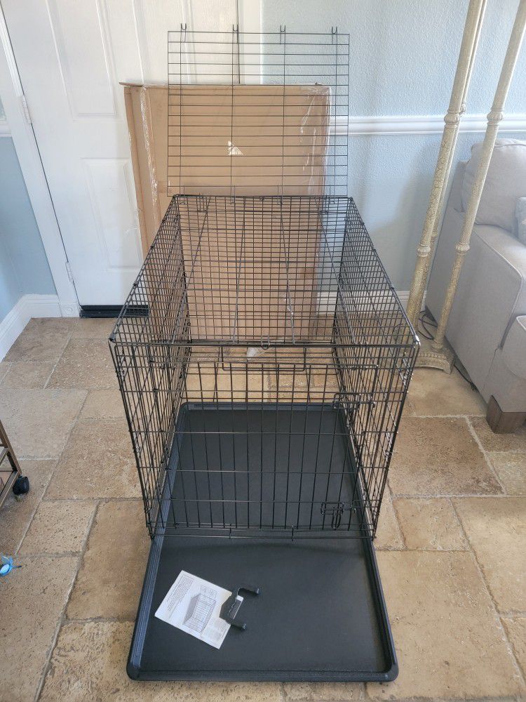 New In Box 42" Dog Crate 2 Doors Folding Xxl Animal Dog  Cage With Easy Slide  Bottom Tray & Potty Training Kennel Divider   