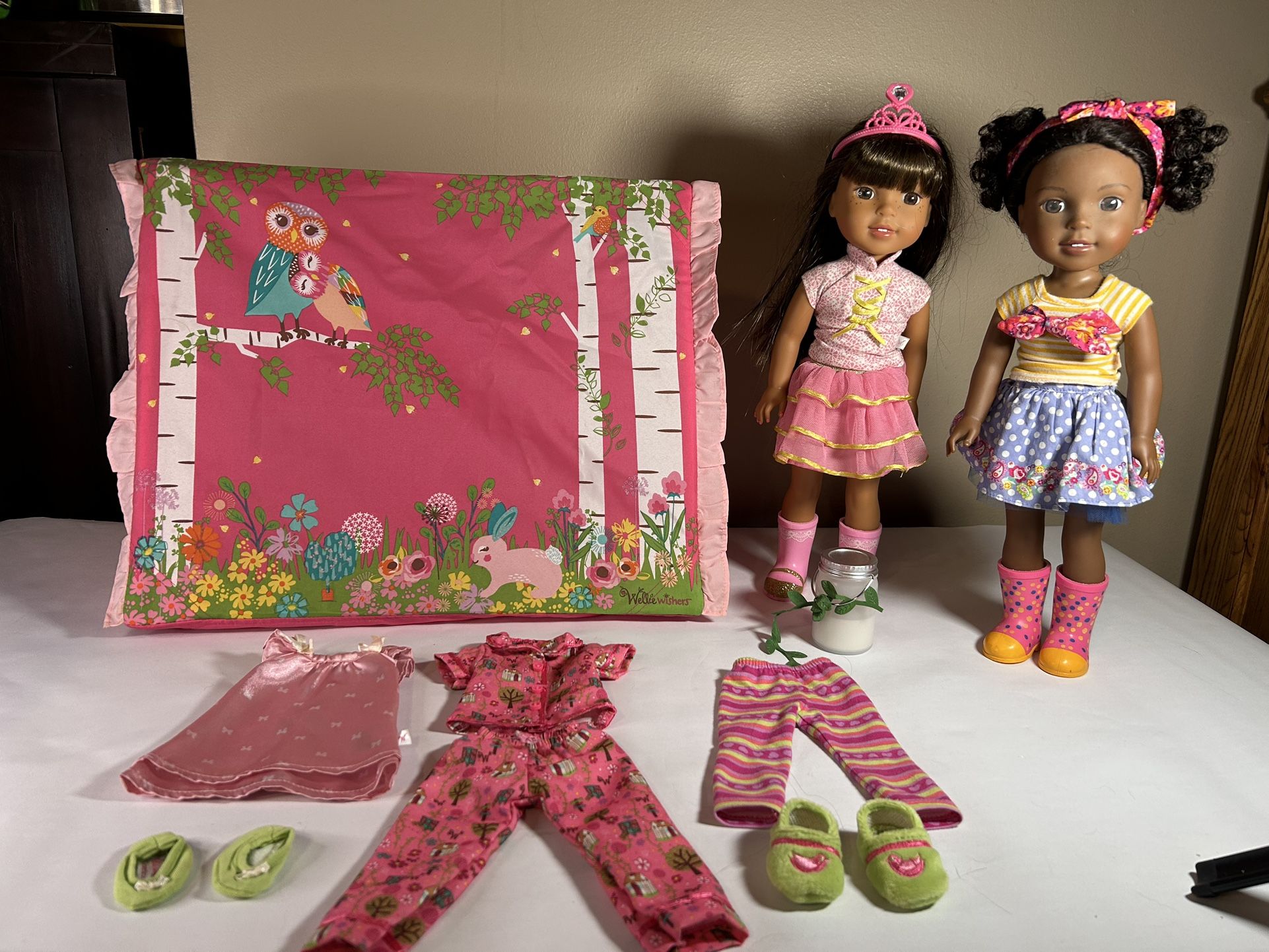 American Girl WellieWishers Sweet Dreams Garden Tent, 2 Dolls Kendall & Ashlyn +