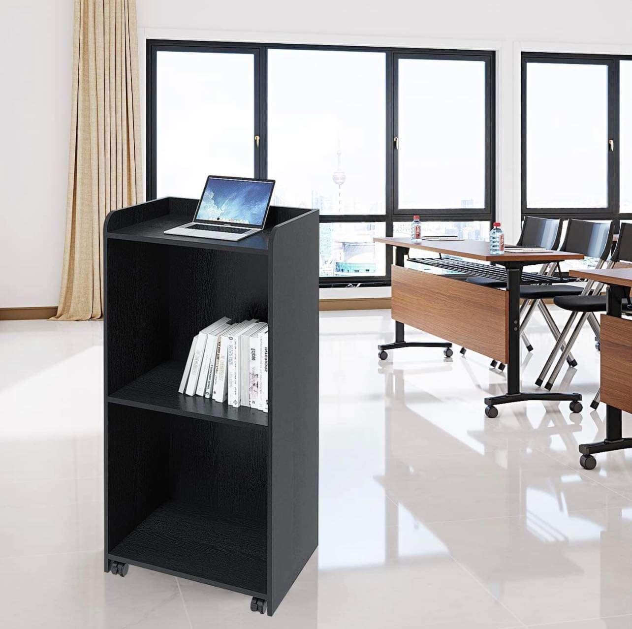 New In box Panana Podium Stand - Hostess Stand with Wheels, Portable Podium Stand Reception Desk with Adjustable Shelf, Pulpits for Churches, Mobile L