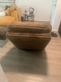 Plush Corduroy Brown Chaise and Small Ottoman