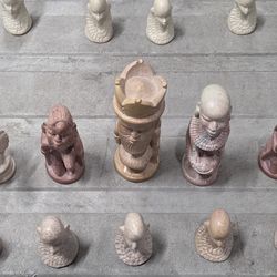 African hand carved soapstone chess pieces full set