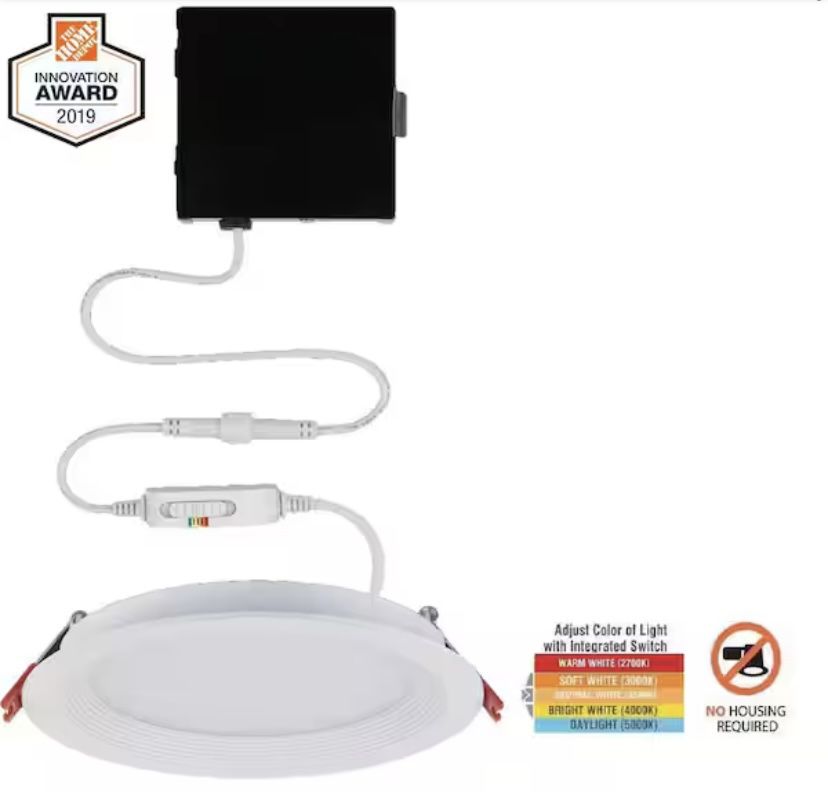 Commercial Electric Slim Baffle Integrated LED 6 in Round Adj Color Temp Canless Recessed Light for Kitchen Bath Living rooms, White