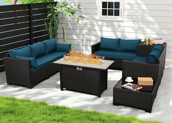Outdoor furniture set with fire pit table