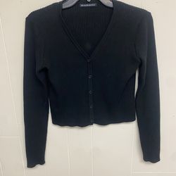Brandy Melville cardigan classic black ribbed knit v-neck front button closure One size