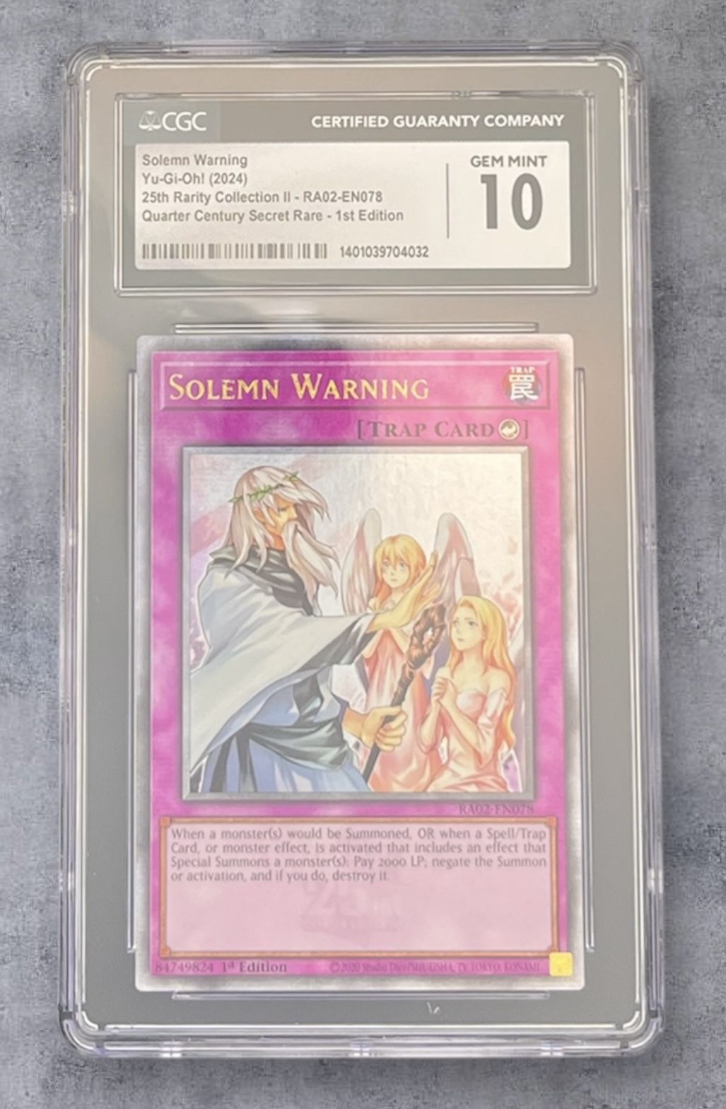 CGC 10 - Solemn Warning RA02-EN078 QCR Graded Yugioh! Card