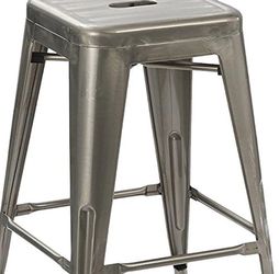 FINAL PIECES: 24" Industrial Antique Metal Bar Stool – Stackable Heavy-Duty Steel – Clear Brush Finish