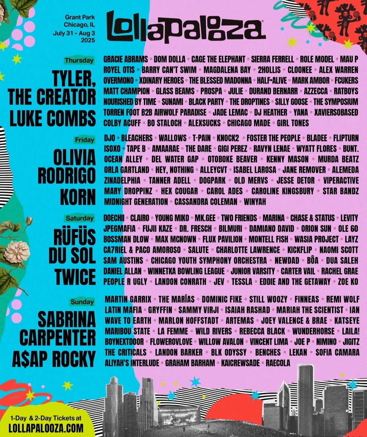 LOLLAPALOOZA SUNDAY TICKET FOR SALE