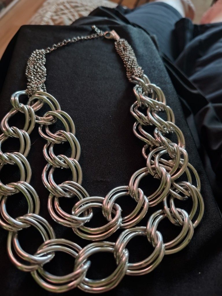 INC Silver-tone Two-layer Chunky Chain Necklace