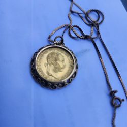 Gold Coin With chain and bezel