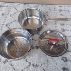 Stainless Steel Pot With Steamer And Cover, Steam  Veggies, Pot Stickers, Tamale, Like NEW