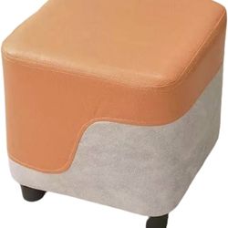 Square Footstool ，Non-Slip Silent Feet,28cm Stackable Design & High-Density Sponge,No Assembly,Durable Footrest for Living Room or Off Orange