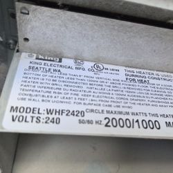  In Wall Heater, King WHF2420, 240V