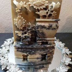 GORGEOUS VTG Chinese 3D High Relief carved soapstone 6" Decor Or Bookend
