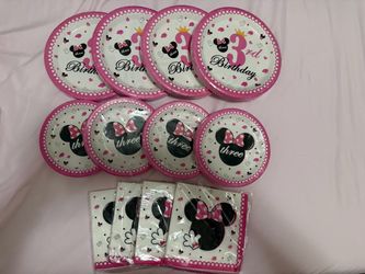 Disney Minnie Mouse 3rd Birthday Plates & Napkins (Pick Up Only)