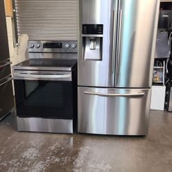 Refrigerator Samsung French Door,  Stove Electric And Microwave In Stainless Steel Combo Delevery 
