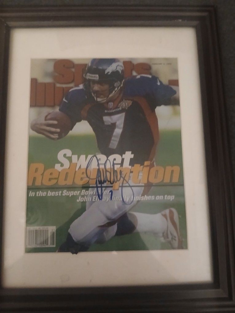 Signed John Elway Framed Pic