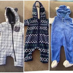 3 Fleece Rompers 0-3m (boys)