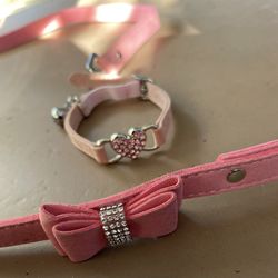 New Small Dog Color With Heart Diamond & Pink Leash With Handle Pink