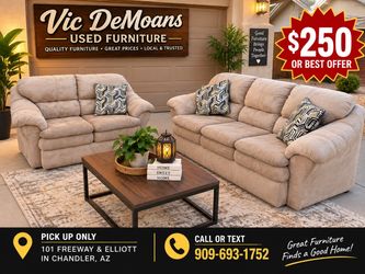 Beige Fabric Sofa and Loveseat Set