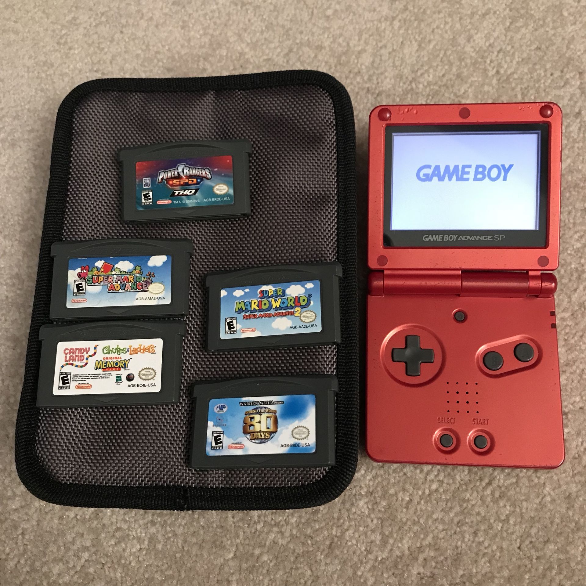 Nintendo gameboy advance sp red handheld system with 5 games mario