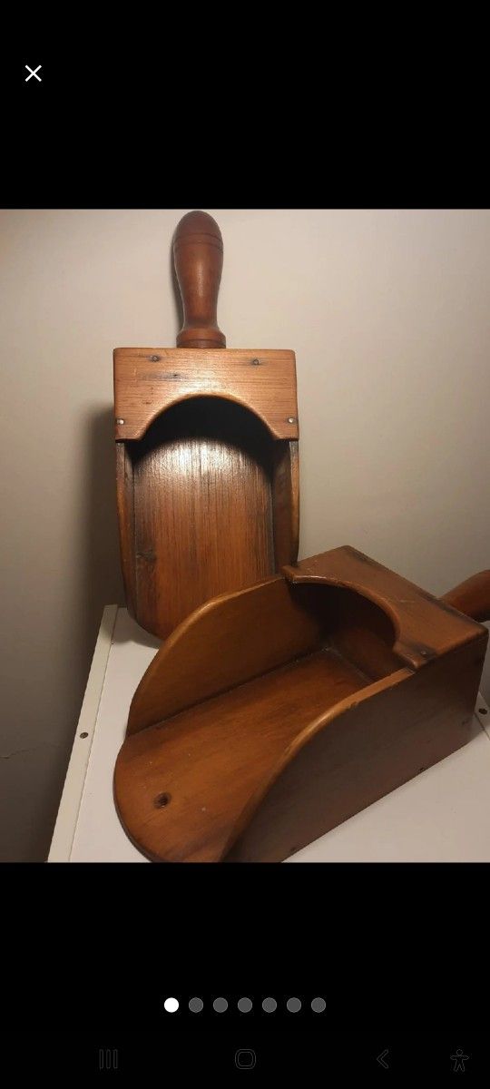 2 large antique wooden scoops