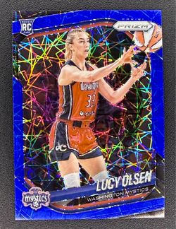 2025 Panini Prizm WNBA Lucy Olsen 104 Rookie RC Blue Laser Velocity Holo Mystics