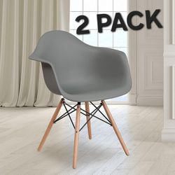 Flash Furniture 2 Pack Alonza Series Moss Gray Plastic Chair with Wooden Legs