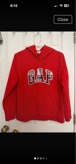 Gap Logo Pullover Hoodie Red Plaid