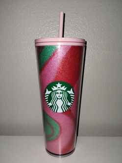 Starbucks 2020 Winter Holiday Pink/Green/Red Swirl Glitter Tumbler Cold Cup
