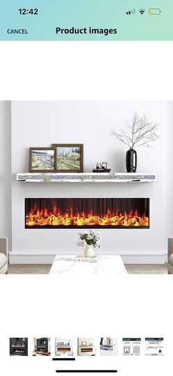 blingworld Fireplace Mantel, 47 Glass Mirrored Floating Mantel Shelf for  Over Fireplace & Under TV, Crystal Crushed Diamond Floating Wall Shelf for