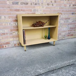 Mid Century Modern Small Blonde Bookshelf Bookcase Display Shelf Record Storage Vintage