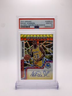 Magic Johnson 2021 Mosaic Autographs Fusion Red/Yellow PSA 10 GEM MINT