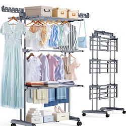 Brand New in box 4-Tier Foldable Clothes Drying Rack with Wheels | Heavy Duty Laundry Drying Rack