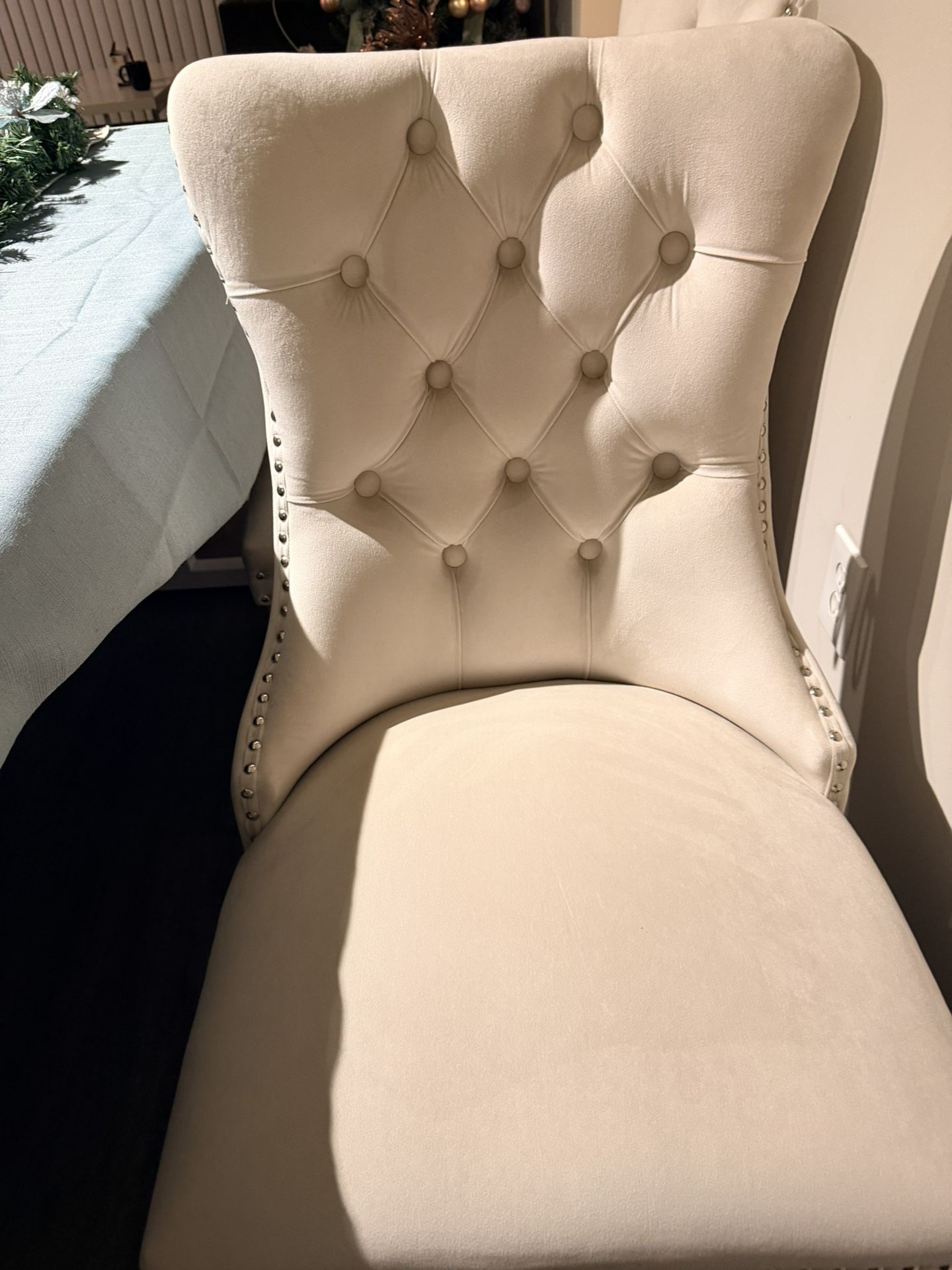 Beige Velvet Dining Chairs, Set Of Two