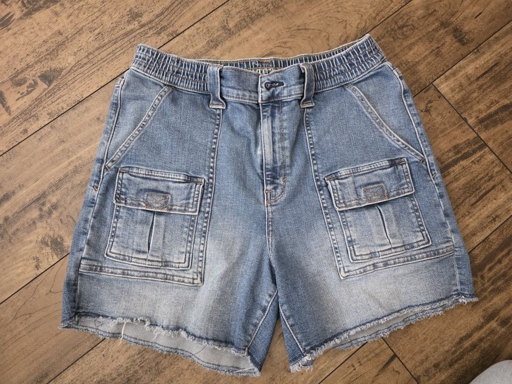 a.n.a. Denim Women Shorts, Cargo, Pockets, Elastics Waist, 5" Inseam, Size12