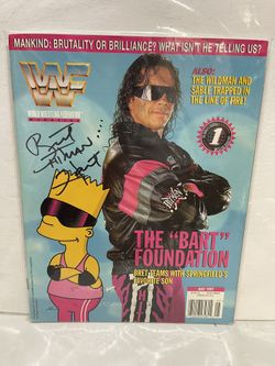 WWF MAGAZINE BRET HART BART SIMPSON AUTOGRAPH