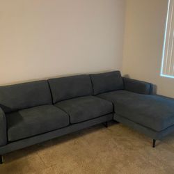 Living Spaces Dark Grey Sectional Couch ***broken back leg***