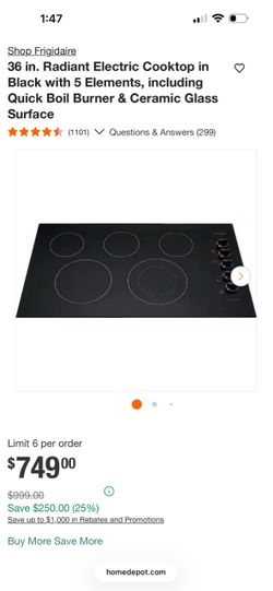Brand new Frigidaire 36 in. Radiant Electric Cooktop in Black with 5 Elements, including Quick Boil Burner & C