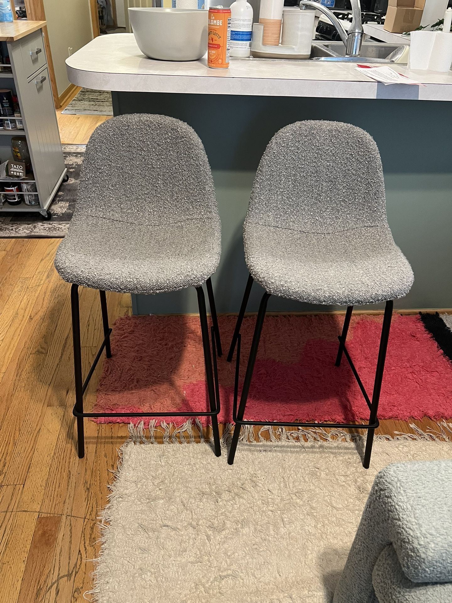 2 Modern Boucle Gray Counter Stools