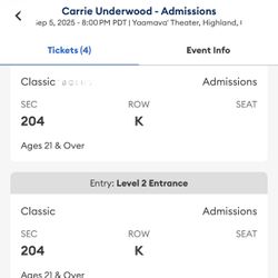 CARRIE UNDERWOOD CONCERT TICKETS-9/5/25